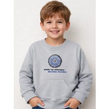 Bebolly Bisiklet Yaka Baskılı Cepli Sweartshirt Parçalı Becomes Baskılı Gri Unisex