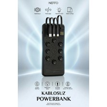 Neffo Powerbank 12.000 Mah Wireless Standlı Vantuzlu Dahili Çoklu Kablo 4in1 Kablolu ve Kablosuz
