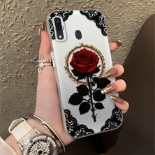 HONTINGA Samsung Galaxy A30 ile Uyumlu Kılıfı Silikon Kenar Sert Arka Düşüme Önleyici Basitlik Anti Düşme Kamera Korumali Gül Desen Telefon Kılıfı Kadın ve Erkek Için Uygundur K1-0867