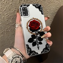 HONTINGA Samsung Galaxy A31 ile Uyumlu Kılıfı Silikon Kenar Sert Arka Düşüme Önleyici Basitlik Anti Düşme Kamera Korumali Gül Desen Telefon Kılıfı Kadın ve Erkek Için Uygundur K1-0867