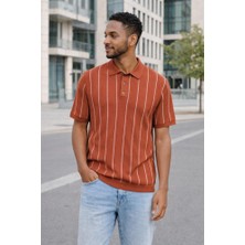 Only & Sons Erkek Çizgili Gömlek Yaka Turuncu T-Shirt - 22037080