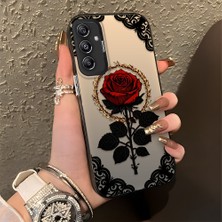 HONTINGA Samsung Galaxy M34 ile Uyumlu Kılıfı Silikon Kenar Sert Arka Düşüme Önleyici Basitlik Anti Düşme Kamera Korumali Gül Desen Telefon Kılıfı Kadın ve Erkek Için Uygundur K1-0867