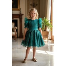 Gala Stil Gala Beli Kemerli Dantelli Çocuk Elbise