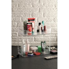 Özbience Çift Katlı Şeffaf Makyaj ve Takı Organizeri, Dekoratif Banyo Rafı