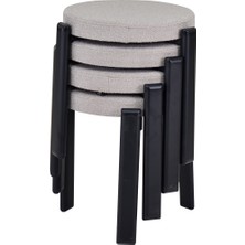 Vilinze Teras Siyah Metal Ayak Teddy Kumaş Istiflenebilir Mutfak-Balkon Taburesi (4 Adet)