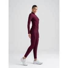 Lismina Mürdüm Rengi Sculpt Line Uzun Kollu Spor Tayt Tulum
