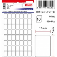 Tanex Ofc-106 Beyaz Ofis Etiketi 100 Adet -10-lu Poşet 12x17 mm Ölçülerle Sarf Malzemeler