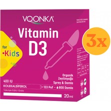 Vonka Voonka Vitamin D3 400 Iu Kids Çocuklar Için Sprey 20 ml - 3 Adet (60 Ml) - Dezenfektan Hediyeli (%72 Alkol)