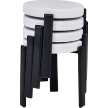 Vilinze Teras Siyah Metal Ayak Teddy Kumaş Istiflenebilir Mutfak-Balkon Taburesi (4 Adet)