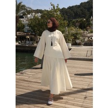 Moda Aksa 6025 Belden Bağlama Poplin Etekli Takım Vanilya