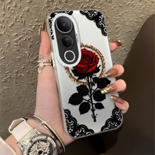 HONTINGA Vivo V50 Lite ile Uyumlu Kılıfı Silikon Kenar Sert Arka Düşüme Önleyici Basitlik Anti Düşme Kamera Korumali Gül Desen Telefon Kılıfı Kadın ve Erkek Için Uygundur K1-0867