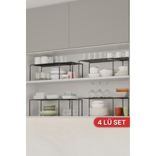 Özbience 4'lü Genişletilebilir Dolap Içi Metal Raf Organizer Siyah, Ayarlanabilir