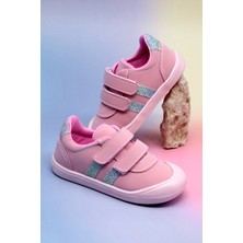 Tonny Black Çocuk Unisex Pembe Nubuk Cırtlı Snaker Düz Tabanlı Rahat Ayakkabı