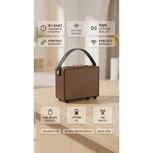 FaroxTech Taşınabilir Retro Ahşap Bluetooth Hoparlör Şarjlı Nostaljik Radyo USB / Fm Destekli