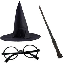 Nemere Harry Potter Siyah Şapkası Harry Potter Gözlüğü Harry Potter Asası 3 Lü Set