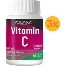 Vonka Voonka Vitamin C Çiğneme 60 Tablet - 3 Adet (180 Tablet) - Dezenfektan Hediyeli (%72 Alkol)