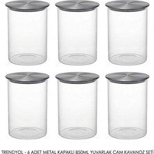 Edenza Metal Kapaklı 850 ml Yuvarlak Cam Kavanoz – Şeffaf Saklama Kabı 6'lı Set