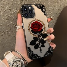 HONTINGA iPhone 15 Pro ile Uyumlu Kılıfı Silikon Kenar Sert Arka Düşüme Önleyici Basitlik Anti Düşme Kamera Korumali Gül Desen Telefon Kılıfı Kadın ve Erkek Için Uygundur K1-0867