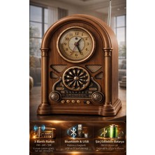 FaroxTech Antika Tasarımlı 3 Bantlı (Am/fm/sw) Radyo ve Dekoratif Masa Saati