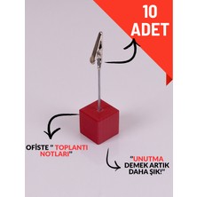 10'lu Metal Not Tutucu Metal Kıskaçlı Notluk Kırmızı Masaüstü Not Tutacağı