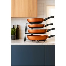 Özbience Siyah Metal Mutfak Tava ve Tencere Düzenleyici Raf Seti