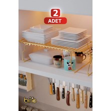 Özbience Çift Katlanabilir Dolap Içi Organizer Raf, Mutfak Düzenleyici, Gold Renk