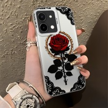 HONTINGA Vivo Y28 ile Uyumlu Kılıfı Silikon Kenar Sert Arka Düşüme Önleyici Basitlik Anti Düşme Kamera Korumali Gül Desen Telefon Kılıfı Kadın ve Erkek Için Uygundur K1-0867