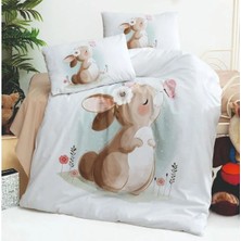 Golden Spring %100 Pamuk Kız Bebek Pamuk Nevresim Takımı Tavşan Desenli 100X150 cm Bebek Yatağı Seti 3 Parça