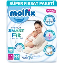 Molfix Premium Smart Fit Süper Fırsat Paketi 1 Beden Yenidoğan 144 Adet