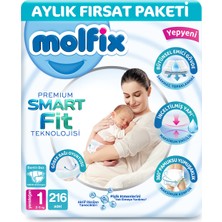 Molfix Premium Smart Fit Aylık Fırsat Paketi 1 Beden Yenidoğan 216 Adet