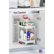 Özbience 2 Katlı Tekerlekli Beyaz Düzenleyici Raf, Çok Amaçlı Saklama Ünitesi