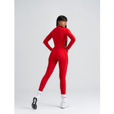 Lismina Kırmızı Sculpt Line Uzun Kollu Spor Tayt Tulum