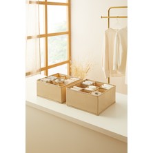 Özbience 2'li Bej 9 Bölmeli Çekmece Iç Organizatörü, Katlanabilir Saklama Kutusu Seti