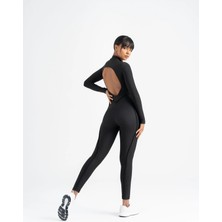 Lismina Sırtı Açık Siyah Sculpt Line Uzun Kollu Spor Tayt Tulum