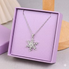 Gözde Aksesuarım Dönebilen Gümüş Renk Kar Tanesi Kolye Çelik