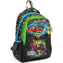Coral High Kids Siyah Gamer Desenli Üç Bölmeli Okul Sırt Çantası 33258