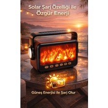 FaroxTech Solar Şarjlı Alev Efektli Bluetooth Hoparlör - Fm Radyo, El Feneri, Usb/tf Kart Destekli Hoparlör