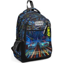 Coral High Kids Renkli Yarış Arabası Desenli Üç Bölmeli Okul Sırt Çantası 33259
