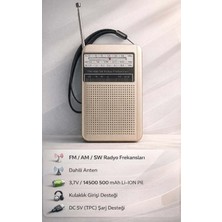 FaroxTech Şarj Edilebilir Taşınabilir Cep Radyosu - Fm/am/sw Frekanslı, 500 Mah Li-Ion Pil ve Kulaklık Girişli