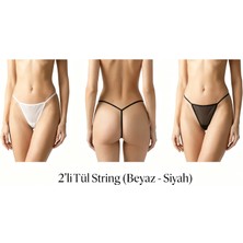 Calma Tül Tanga 2 Li (Beyaz -Siyah)