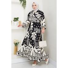 inStyle Çiçekli Geometrik Desen Siyah Viskon Takım