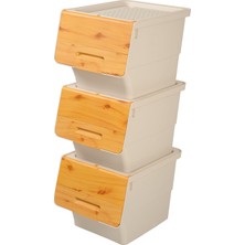 Özbience Ahşap Görünümlü 3'lü Organizatör Seti, 12 Litre, Şık ve Fonksiyonel