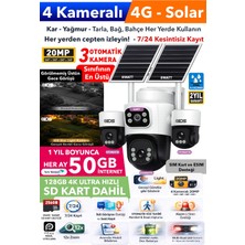 IDS 20MP 3 Otomatik 4 Kameralı 4g Güneş Enerjili Solar Güvenlik Kamerası 600GB Internet 128GB Sd Kart