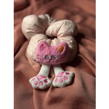 Adaa Gift Kedili Figürlü Saten Puantiyeli Simit Toka - Eğlenceli Topuz Tokası - Dev Toka - Çılgın Saç Tokası