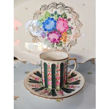 Manushum El Boyama Porselen Hercai Kahve Fincanı-Yeşil 1 Adet