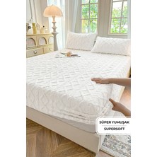 Evien Home Süper Yumuşak Jakarlı Kadifemsi Peluş Lastikli Fitted Çarşaf Seti Kaymaz Tek/Çift Kişilik Krem Kırık Beyaz