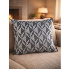 Mrs.Gugar Mrs Gugar 43X43 Keten Kırlent Kılıfı Açık Gri Antrasit Geometrik Desenli Dekoratif Yastık Kılıfı