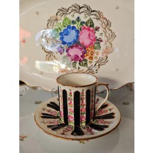 Manushum El Boyama Porselen Hercai Kahve Fincanı-Siyah 1 Adet