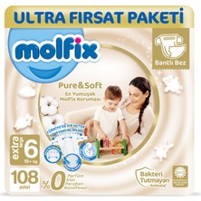 Molfix Bantlı Bez 6 Beden 15+ kg Kilo Aralığı Ultra Fırsat Paketi 108 Adet Pure&Soft