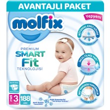 Molfix Premium Smart Fit Avantajlı Paket 3 Beden Midi 188 Adet